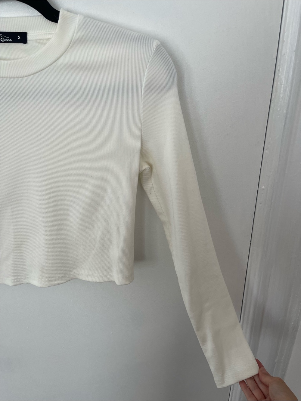 White Cropped Ribbed Long-Sleeve Top - Picture 5 of 6